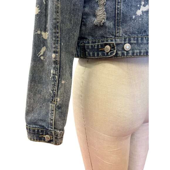 Thread & Supply Distressed Denim Jacket M 100% Cotton Blue - Picture 3 of 7